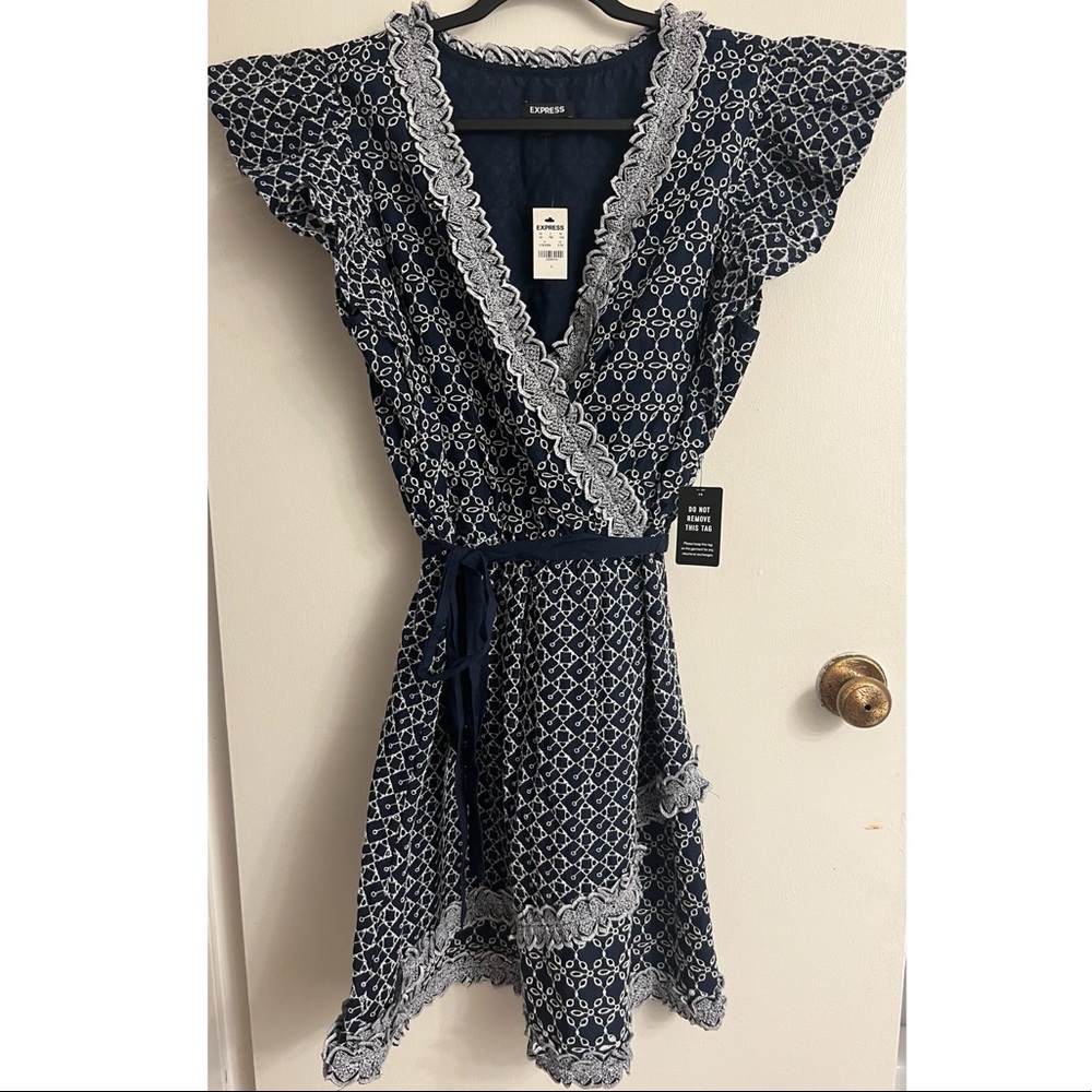NEW• Express • Dark Blue • Lace Belted Dress • Large